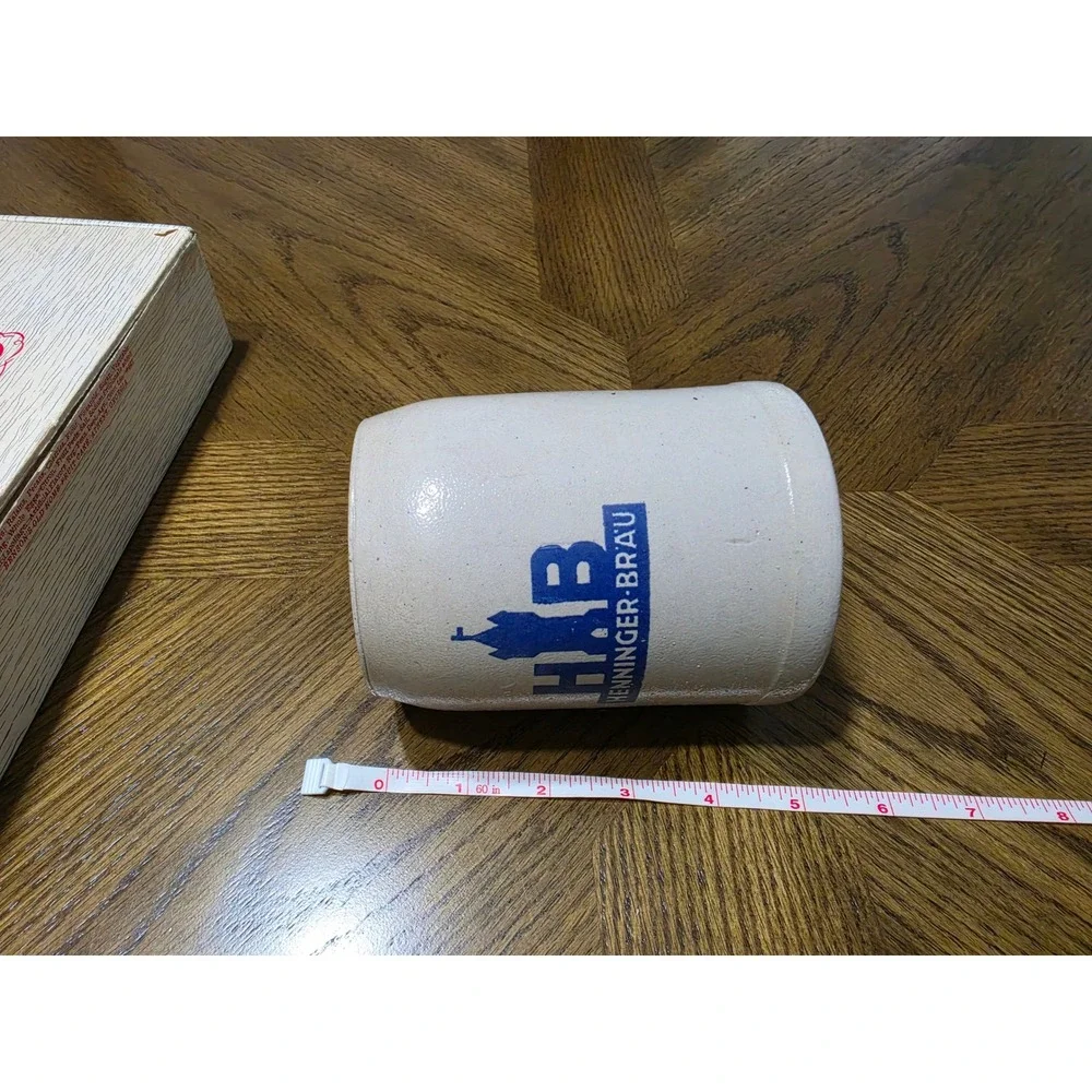 Henninger Brau German Beer Stein 0.5L Vintage HHB Castle Logo Salt Glaze Mug